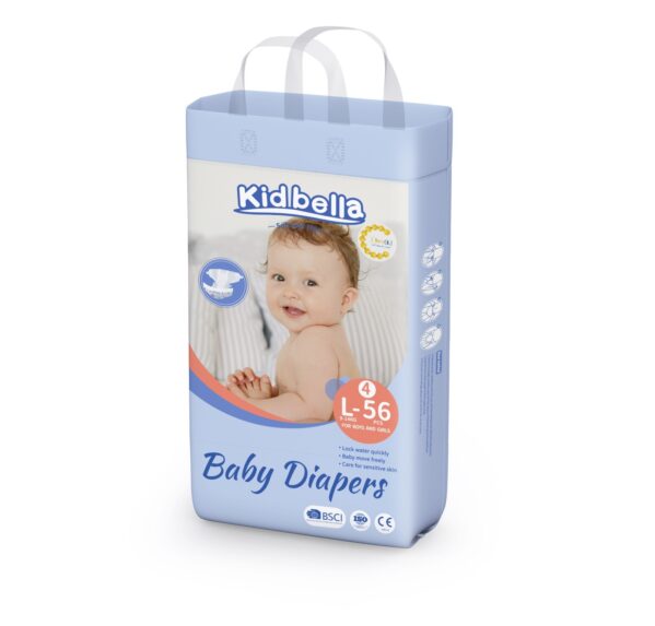 Kidbella Baby Diapers large size L 56 pieces per pack Diaperok Diapers pants canada calgary Diapers Dry and Breathable intelligent urine show soft surface reduce skin friction calgary canada