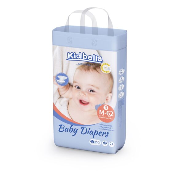 Kidbella Baby Diapers size medium M 62 peices in a pack Diaperok Diapers pants canada calgary Diapers Dry and Breathable intelligent urine show soft surface reduce skin friction calgary canada